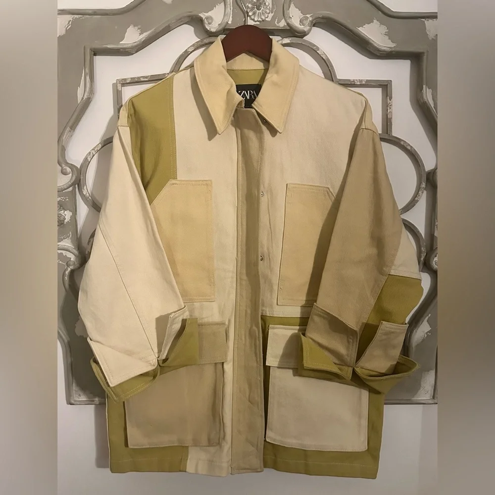 Zara Gabardine Patchwork Jacket Size Small *Oversized fit* - Picture 2 of 7